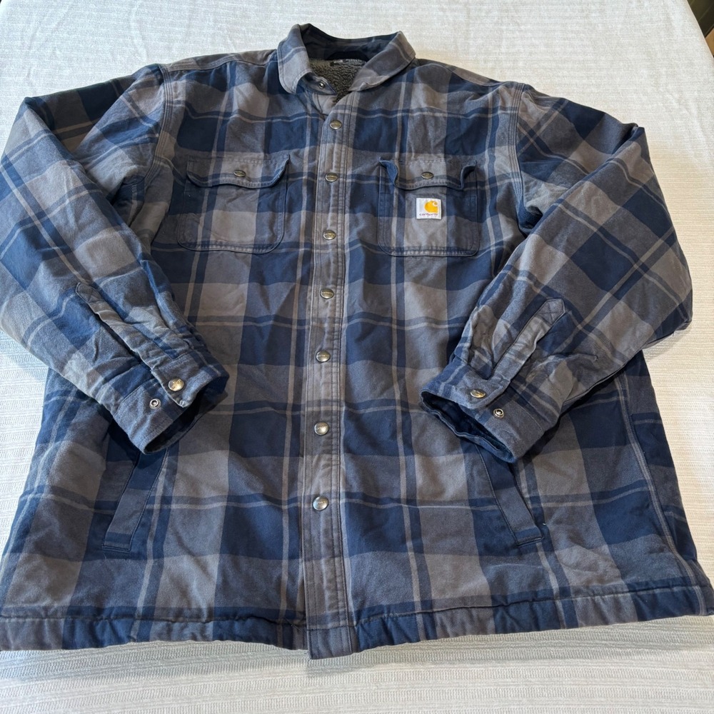 Carhartt Mens 2XL Tall Relaxed Fit Sherpa Lined Flannel Shirt Jacket TJ4452-M